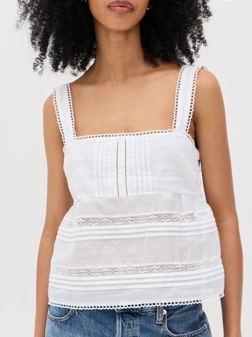 rag & bone White Lace-Trim Square Neck Tank